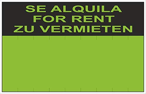 Señal Se Alquila/For Rent/Zu Vermieten | 350 X 450 Mm - Verde Fluorescente En Oferta Normaluz Rd50206 - Cartel Se Alquila For Rent Zu Vermieten Pvc Glasspack 0,4 Mm 35X45 Cm Con Cte, Ripci