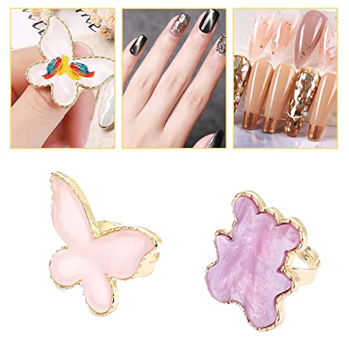 2 Pcs Nail Art Palette With Adjustable Finger Rings Gel Nail Polish Painting Mixing Plate For Nail Tips Drawing Nail Color Palette Nail Art Equipment #TOP3