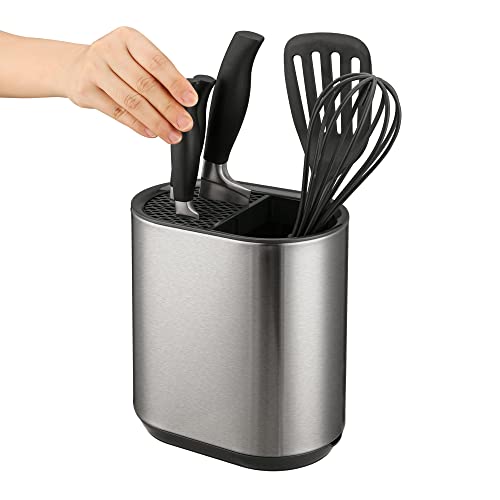 Sdlumeiy Stainless Steel And Plastic Knifes Holder, Universal Knife Holder Without Knifes, Knifes Holder With Separate Compartment, 7.1X4.6X7.7 Inches, Silver Gray #TOP7