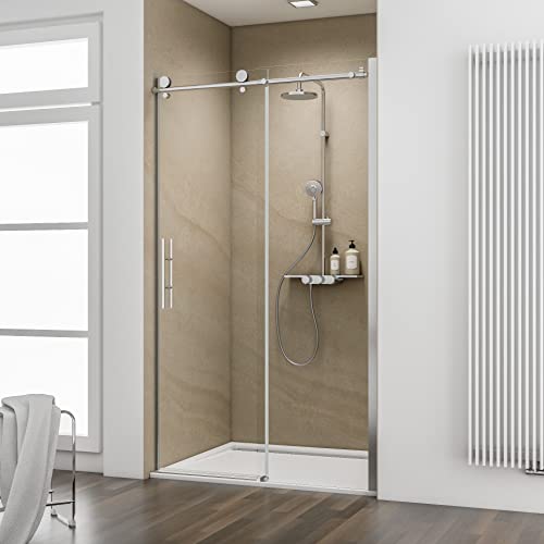 Schulte porte de douche coulissante 160 x 200 cm, en niche, roulettes en haut, aspect chromé, 2 verres de sécurité transparent 8 mm, montage 1 partie fixe réversible, plage de réglage 158.5-160.5