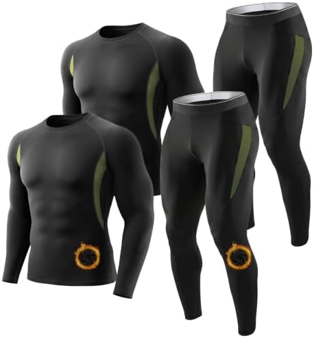 Orrfreer 2er Pack Thermounterwäsche Herren Thermo Unterwäsche Winter Innenfleece Skiunterwäsche Set Atmungsaktiv Funktionsunterwäsche Warme Thermowäsche für Skifahren Laufen Fußbal