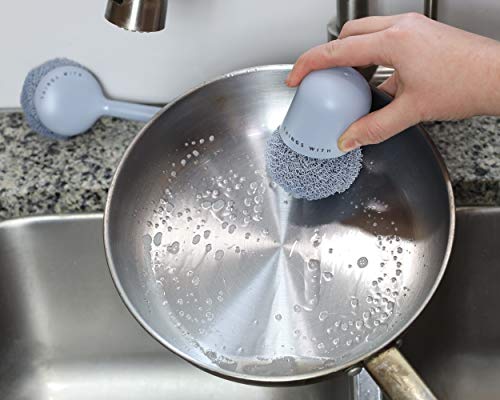 Meufty's Non-Abrasive Polyester Fibre Non-Corrosive Wire Sponges Scourers Set With 2 Handles - Pack Of 7 - Large Stainless Steel Scrubbers - Metal Scouring Pads With 2 Handle Types For Easy Cleaning #TOP2