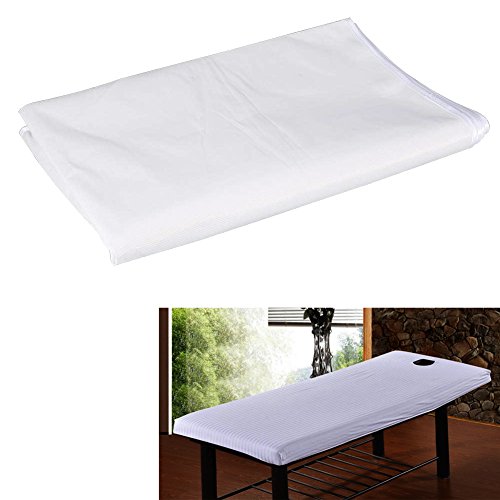 Juego de 2 sábanas de salón de belleza suave con hoja de masaje SPA impermeable al agua y aceite con agujero de soplador (120 x 200 cm), color blanco