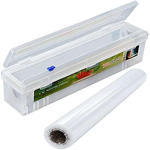 Cling Film Dispenser and Cutter Wrap Dispenser, Plastic Cling Wrap Refillable Plastic Wrap Dispenser with Slider Cutter Food Wrap Stretch Clear Cling Wrap Cover