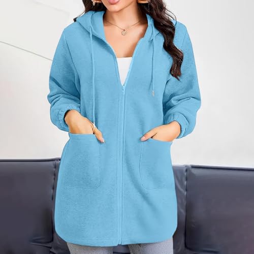 XINGJIAARTS Long Sweatshirts For Women Trendy Oversized Zip Up Hoodies Long Sleeve Fall Hooded Jacket Clothing With Pockets - image 2