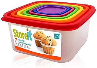 KNIGHT 7 Piece Rainbow Food Container Set with Lid BPA Free Dishwasher Safe High Strength Plastic Storage Set, Assorted Sizes - Colourful