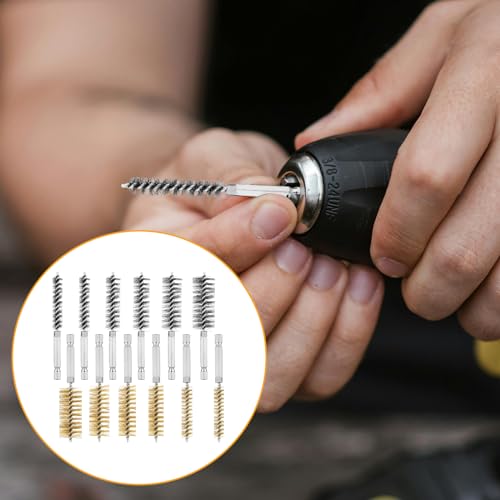 Image of 12pcs Copper&Stainless Steel Wire Bore Brushes, Wire Brush for Drill with 1 /4 Inch Hex Shank Pipe Cleaning Brush Pipe Cleaner Twisted Wire Brush for Power Drill Impact Drivers Die Grinders