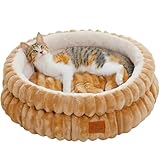 PAWZ Road Katzenbett waschbar, Hundebett kleine Hunde, Rundes, Flauschiges Katzenkissen, Katzenschlafplatz-Bettchen, Katzenkorb, Braun, 51x51x20cm