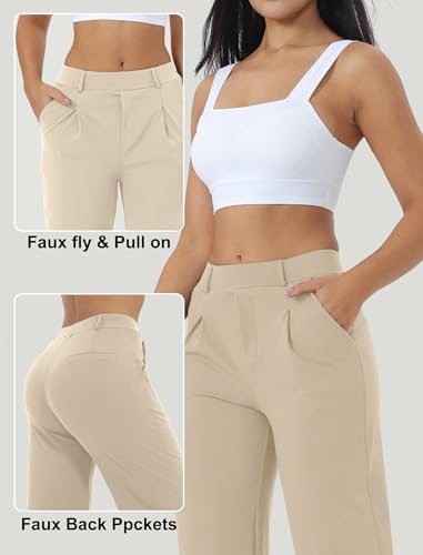 Image of Wide Leg Work Pants for Woman Stretchy Office Slack Dress Pants Business Trousers with Pockets