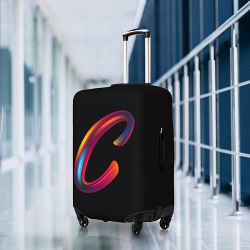 Initial Luggage Cover for 18-32 Inch Suitcase, Elastic Suitcase Cover for Luggage Printed Travel Suitcase Cover Protector, Rainbow Letter C3