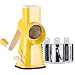Valuetools Manual Rotary Cheese Grater - Round Mandoline Slicer with 3 Drum Blades (Yellow）
