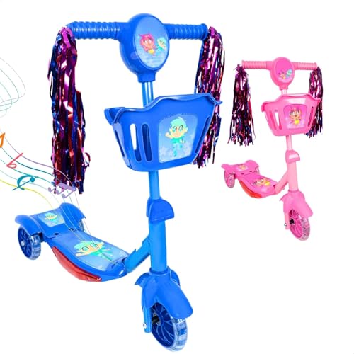 Patinete Infantil 3 Rodas com Luzes Led e Cesta Emite Som Musical Altura Regulável e Freio Traseiro (AZUL)