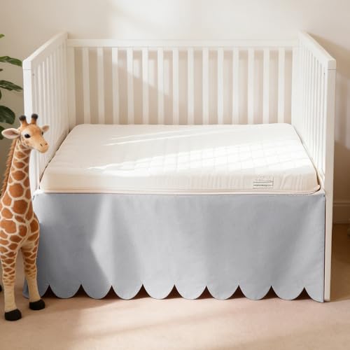 100% Cotton Scallop Edge Crib Bed Skirt 28x 52 with 14 Drop 4-Sided Soft Breathable Cotton Bedding Skirt for Baby Boys Girls Elegant Vintage Chic Boho Nursery Decor Toddler Bedskirt