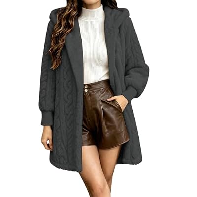 Beessbest Cardigan for Women Open Front Hooded Plush Fleece Winter Cardigan