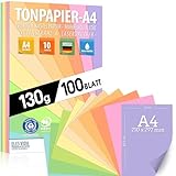 Carta da disegno pastello DIN A4, 100 fogli, 130 g, 10 colori, carta solida, fogli colorati per scuola, hobby, bambini e fai da te, accessori fai da te, regali, carta colorata colori pastello