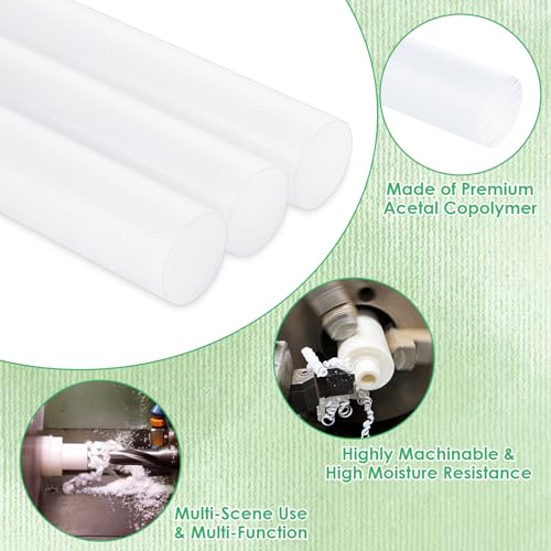 Image of 8 PCS White Plastic Rods 3 /4 Inch Round Acetal Copolymer Rods 3 /4 Inch Diameter and 12 Inch Length (POM-C) Round Plastic Rods 3 /4 White Acetal Copolymer Rods Perfect for Non-Marring Fixtures