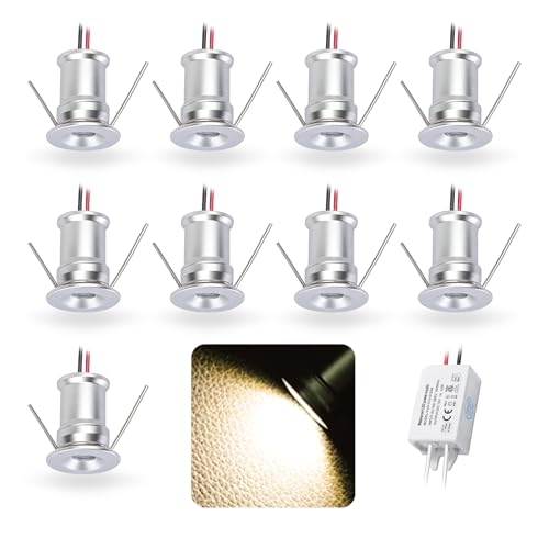 9Stk. Mini LED Spots 12V 1W, IP65 Wasserdicht Einbaustrahler Sternenhimmel, 15mm Strahler Spotlight Einbauspots Downlight Kleine Led-Scheinwerfer Schrank Küche Decken Nische Dusche(Silber Warm 120°)
