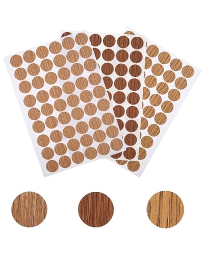IPNSDON 3 fogli di adesivi autoadesivi per fori per viti da 21 mm, adesivi per coprifori per viti con venature del legno, per copritappi a vite, mobili in legno per guardaroba (rovere chiaro)