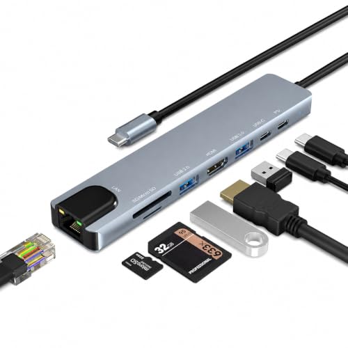 Image of CERLINK Mport 8-in-1 USB-C Hub with 4K HDMI, USB 3.0, Ethernet, SD /TF Card Reader & PD Charging for Laptop, Mac & PC - By Mi