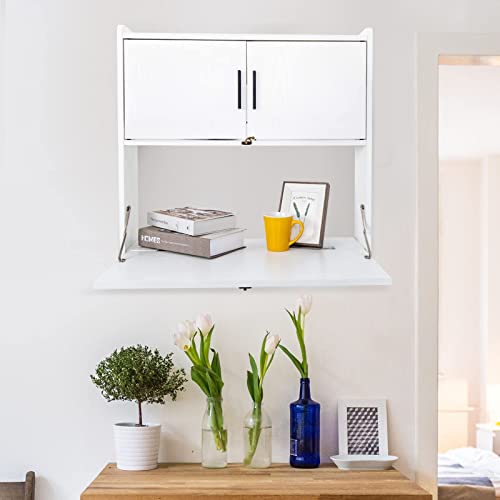 Yusing Floating Desk, Wall Mounted Computer Desk Workstation With Storage Compartments & Cork Board For Home, Office(White) #TOP1