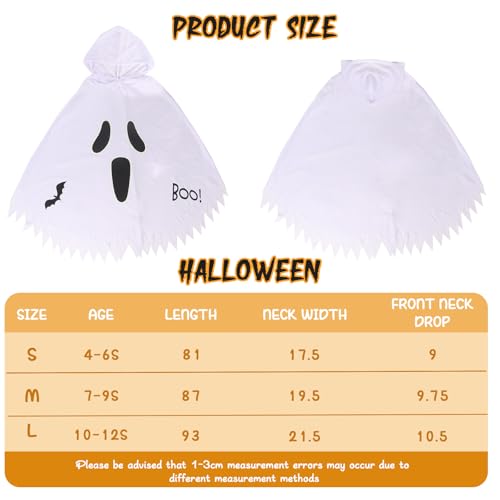 Guittly Halloween Ghost Costume Kids Girls, White Scary Cloak Costume Hooded Dress, Frightening Smiling Face Cosplay Role Play, Toddler Fancy Dress Party (White, L)