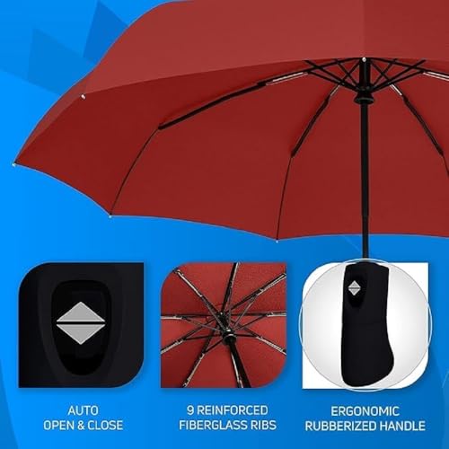 Image of QONETIC Portable Auto Open Close Travel Umbrella for Men & Women, Windproof Folding Umbrella for Rain, Compact Waterproof Umbrella, Lightweight 3 Fold Design for Daily Travel & Office Use