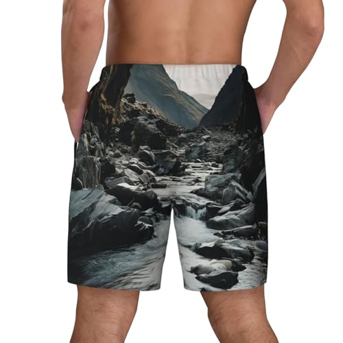 Men's Swim Trunks Quick Dry Board Shorts River and Gray Rocks Beach Shorts with Pocket Bathing Suits for Men3