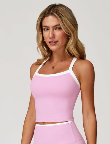 Image of QBGJTD Womens Longline Sports Bras Cross Back Active Gym Yoga Padded Workout Crop Tank Top with Built in Bra