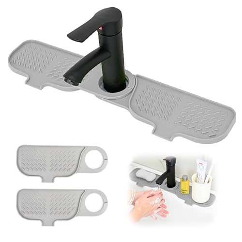 xiruiubao Alfombrilla Silicona Grifo, Empalmado Grande Tapete para Grifo Atrapador de Salpicaduras, Alfombrilla Fregadero para Mantener Secas Las Encimeras Baño y Cocina, 42 x 10 cm, Gris