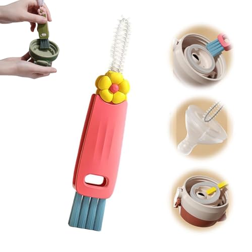 Image of 3 in 1 Cup Lid Gap Cleaning Brush, Multifunctional Bottle Cup Lid Detail Brush Straw Cleaner Tools, Portable Cup Lid Cleaner with Brush, Home Kitchen Cleaning Gadgets Tools (Red)