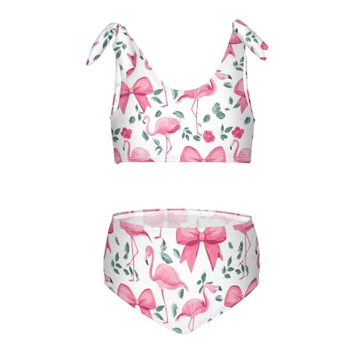 Wusikd Beautiful Flamingo Girls Swimsuits Two Piece Pink Bow Swimwear Bikini Set for for Girls Size 3T