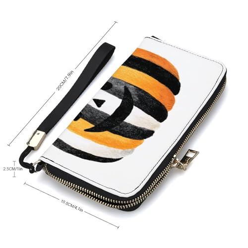 Black White Stripes Pumpkin PU Leather Clutch Long Bifold Wallet, Coin Purse Credit Pass Case, Durable Card-Holder Money Storage for Women Men2