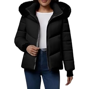 Générique Doudoune Femme Courte Hiver Capuche Fourrure Noir Manteau Femme