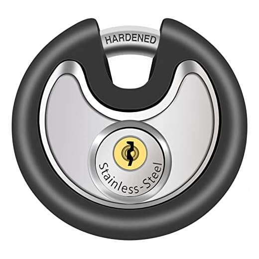 DAYGOS Outdoor Padlock for Storage Unit, Waterproof Stainless Steel Disc Lock with Rubber Bumper for Sheds,Gate and Fence, Heavy Duty Discus Keyed Pad Lock (3/8-Inch Shackle)