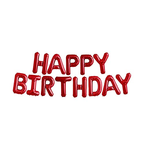 Trimming Shop Happy Birthday 13 Letters, Mylar Aluminum Foil Banner Balloons Included with Inflating Straw for Birthday Party Decoration and Supplies, Red, 16” (41cm)