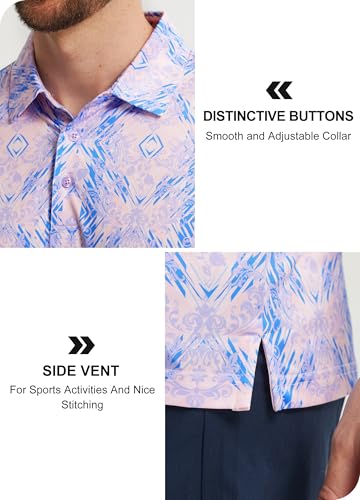 Camisetas polo para hombre Libin, de manga corta, secado rápido, transpirable, con estampado floral y diseño casual y para negocios miniatura 5