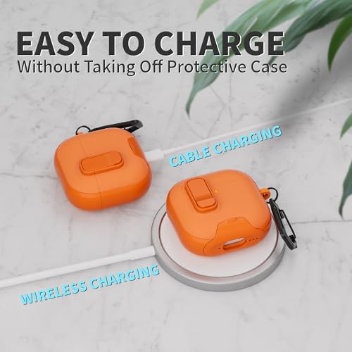 Image of for AirPods 4 Case with Lock,TPU Leather Texture Protective Durability Anti-Lost & Shockproof Protective Cover Accessories with Cleaning Kit in Keychain for Apple iPod 4 Generation (Orange)