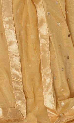 Image of YOUTHQUAKE Women's Golden Printed Chiffon Dupatta With Four Side Golden Lace