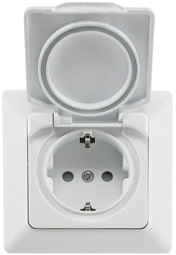 MILOS Steckdose Feuchtraum Unterputz IP44 mit Schutzklappe Innen und Aussen Schutzkontaktsteckdose Silikondichtung 250V / 16A Weiß