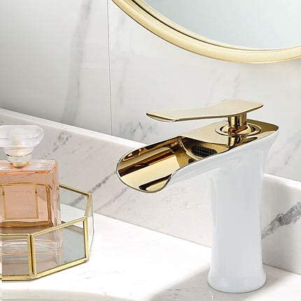Robinet mitigeur d'évier de cuisine et lavabo en laiton blanc cascade