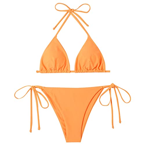 Genérico Bikini Pantalon Bañador Mujer Reductor Barriga 2023 Nuevo Traje de Baño Naranja Sin Tirantes con Almohadilla En El Pecho Y Sin Soporte de Traje Baño Bañador Mujer Negro (Orange,L)