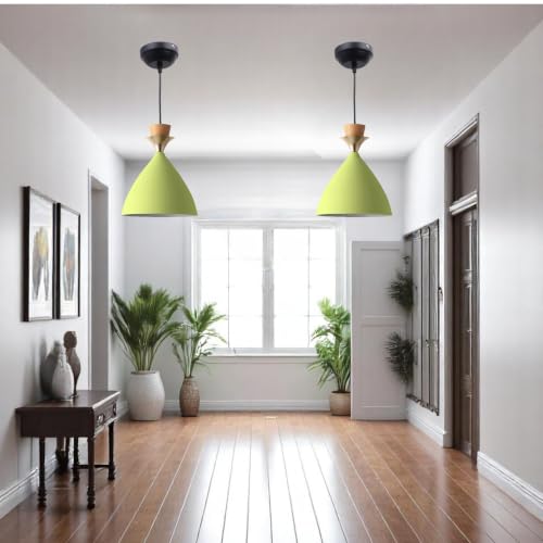 Image of Aluminium Hanging Bell Shade Light, Moss Green, Pack Of 4