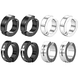 KRVNTH Pendientes Imán Hombre 4 Pares | Clip Magnético sin Agujero | Negro y Plata Acero Inoxidable | Modernos Unisex