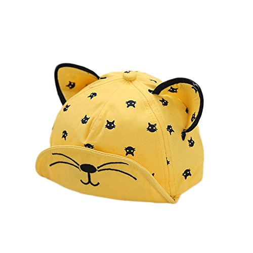 Kanggest.Gorro de Béisbol Sombrero de Bebé Niña Niño 6-24 Meses Recién Nacido del Algodón Suave Patrón Gato Sombrero con Orejas de Gato para Sol Transpirable Verano-Amarillo