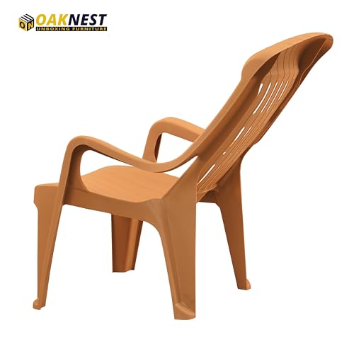 Image of Oaknest Supreme Comfy Relaxing Chair - Ergonomic High-Back Plastic Armchair for Home, Garden, Balcony & Patio | Heavy-Duty, Weather-Resistant & Easy to Clean | Amber Gold | Set of 4