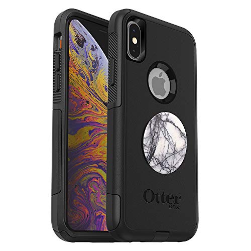 Bundle: OtterBox Commuter Series Case for iPhone Xs  (Black) + PopSockets PopGrip  (Dove White Marble)