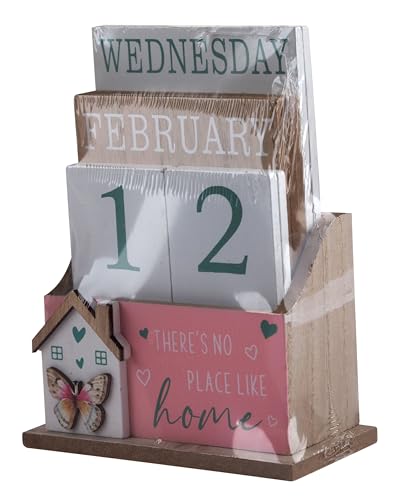 Lesser & Pavey Wooden Perpetual Home Calendar | Reusable Block Desk Calendar for Daily Use | Decorative Rustic Calendar for Home or Office Décor | Wooden Table Calendars for Kitchen, Study