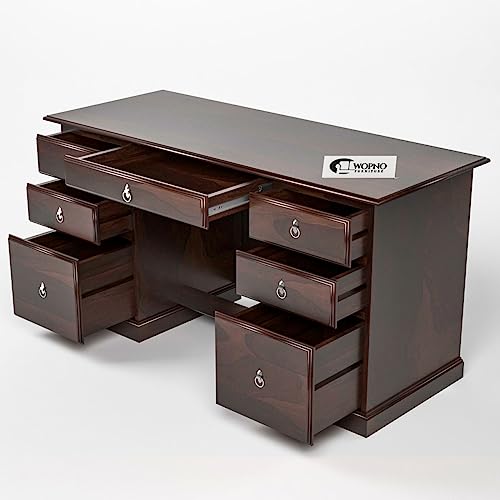 Image of Solid Sheesham Wooden Study Table & Desk with Drawer for Office and Home | Computer Laptop Table | Reading & Writing Desk | Laptop Desk (Walnut)