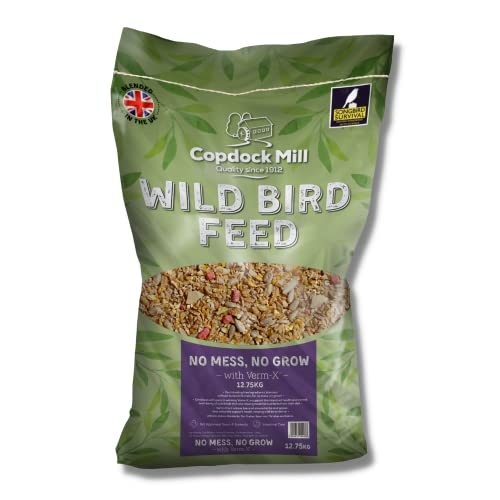 Copdock Mill No Grow, No Mess Wild Bird Seed with Verm-X 12.75kg – No Grow Bird Seed with Added Natural Supplements for Healthy Wild Birds – Includes Peanuts, Sunflowers, Wheat, Maize and Verm-X