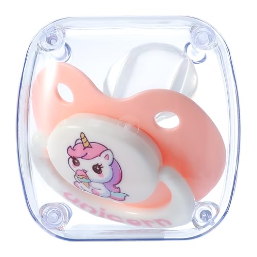 Image of Cute Adult Sized Pacifier for Anxiety: Big Shield Unicorn Paci for Autism - Soft Silicone Large Nipple Binky for Sleeping Pink and White